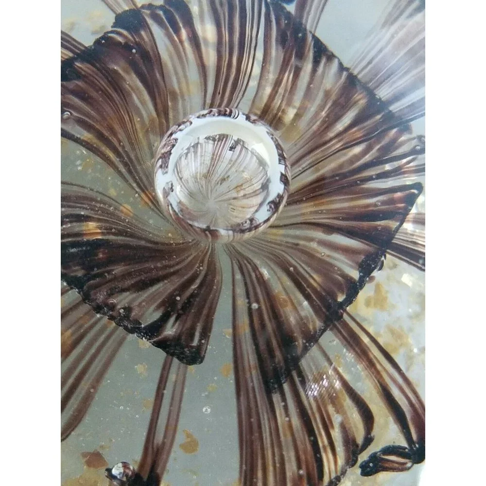 Oval Shaped Paperweight Clear Glass Flower Bubbles Brown Gold Jellyfish Mushroom